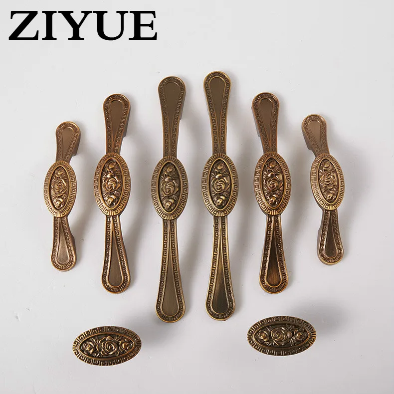

2PCS/Lot Free Shipping Imitation Bronze Handle Small European Retro Coffee Carved Wardrobe Door Handle Drawer Handle