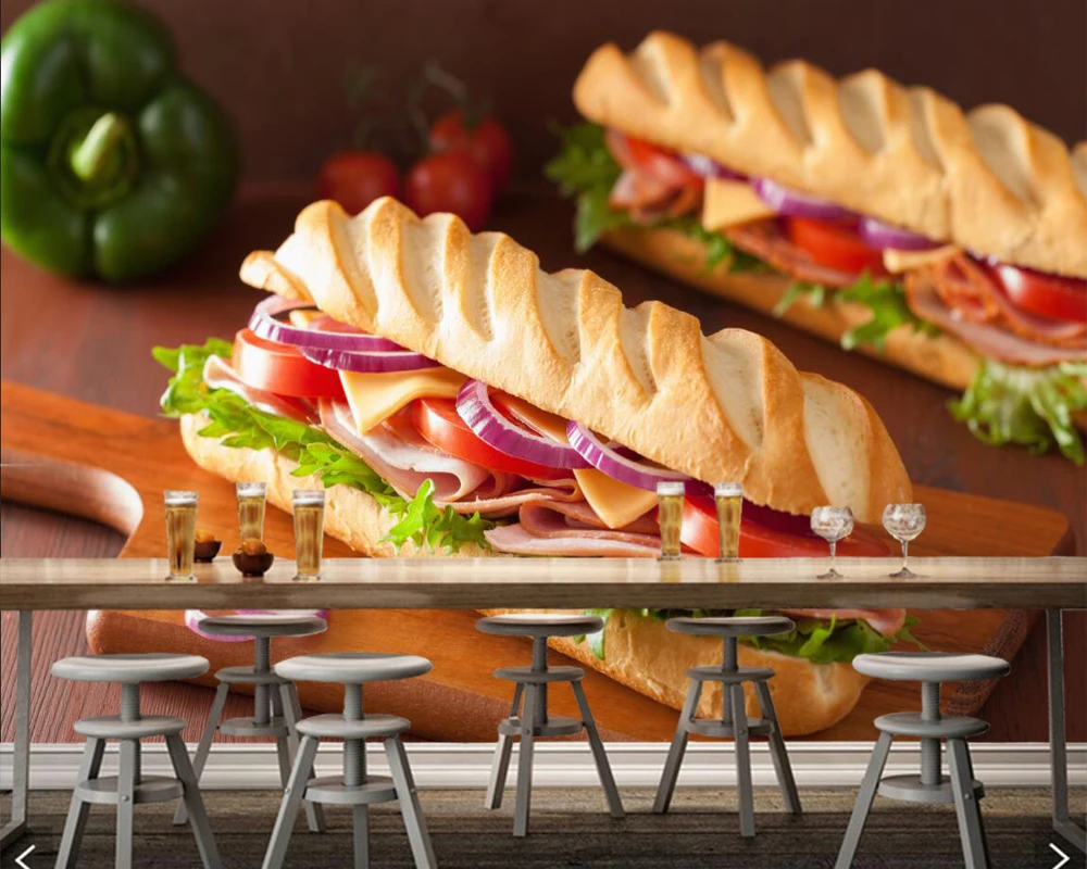 Papelデparedeパンサンドイッチハムトマト食品3d壁紙 ファーストフードショップレストランダイニングルームキッチンバーライト壁画 Wallpapers Aliexpress