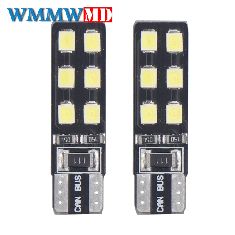 

2x 6000K White Car Light T10 W5W 194 168 Led Wedge Bulb 12SMD Auto Dome Reading Parking Lights Sidemarker Sidelight Lamp Bulbs
