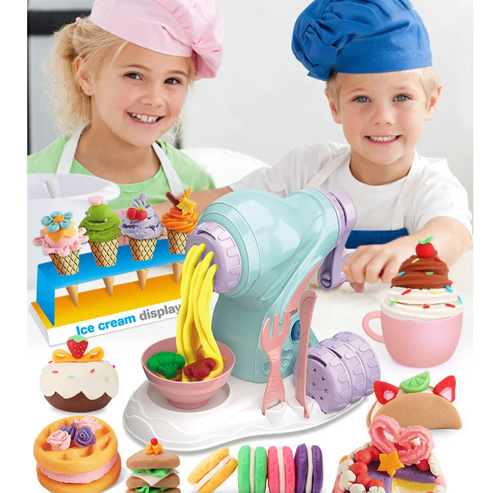 

DIY Playdough Clay Dough Ice Cream Machine Mould Play Kit Plasticine DIY Toy Handmade Noodle Maker Kitchen Toy Set New Year Gift