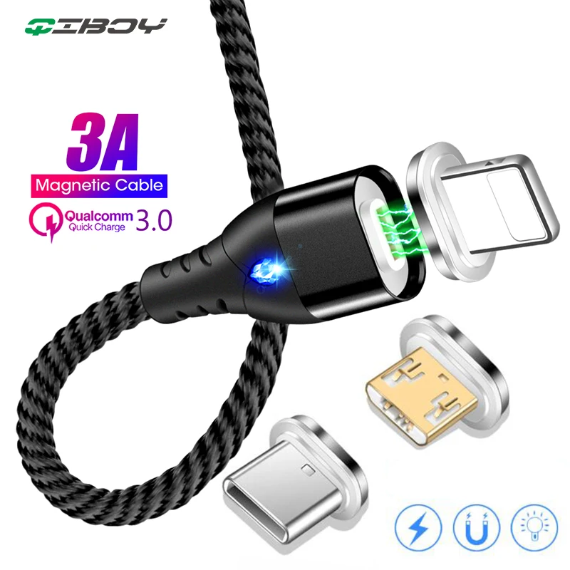 

Magnetic Charge Cable Micro USB Type C For iPhone LED Lighting cable 1M 3A Fast Charging Wire Type-C Magnet Charger Phone Cables