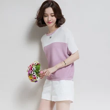 Повседневная Футболка с рукавами «летучая мышь» Женская трикотажная футболка с круглым вырезом в стиле пэчворк весенне-Летняя женская тонкая футболка