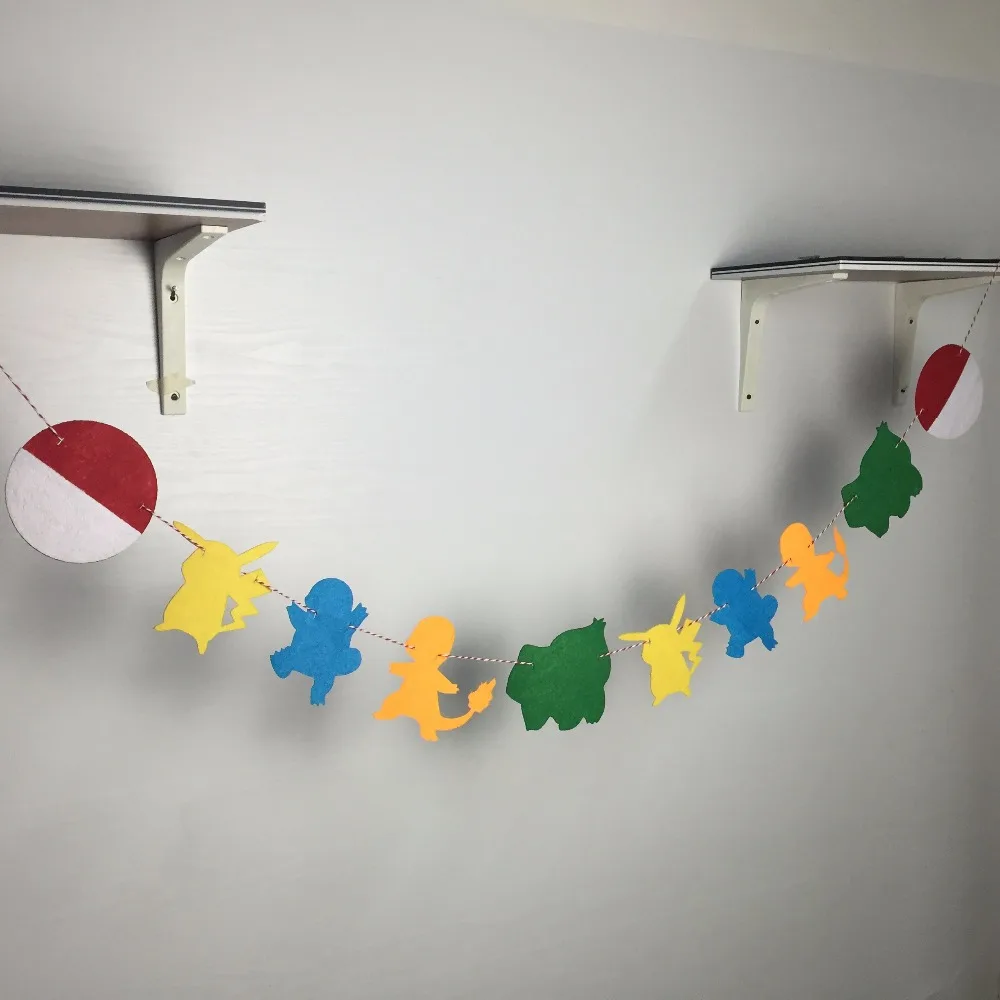 

Poke Master poke mon Pikachu 3 Meter rope Felt Banner Flag happy Birthday Party Decoration Bunting supply fabric fabric