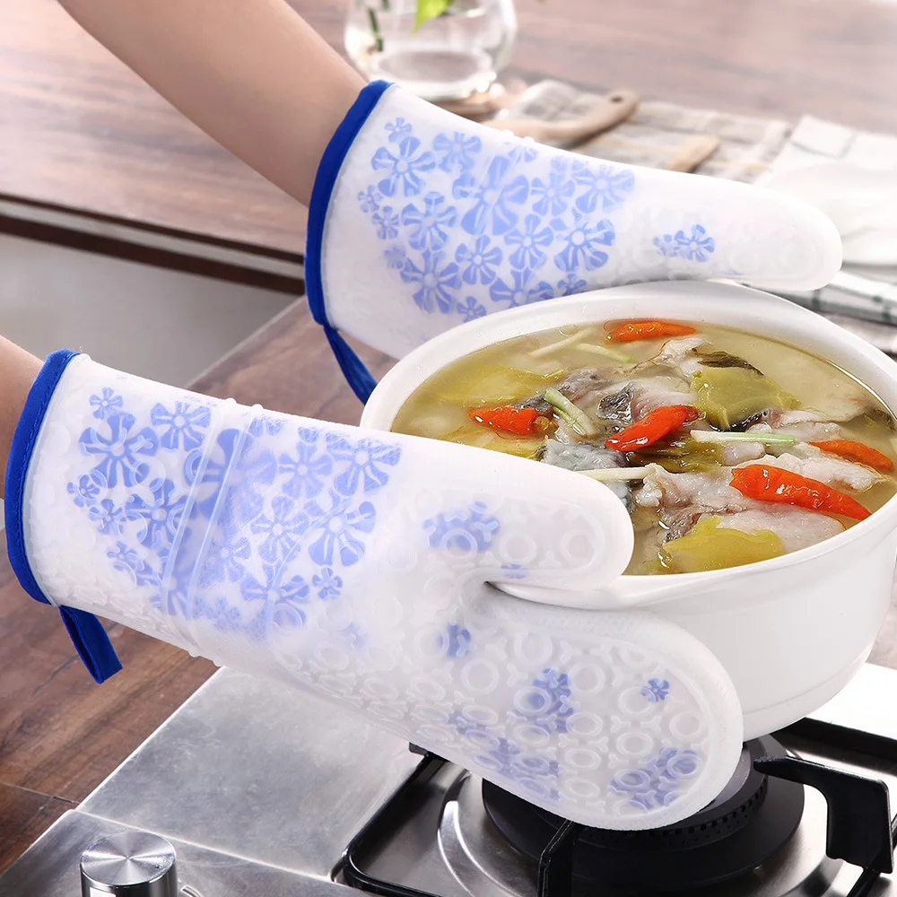 2PCS Silicone BBQ Gloves Heat Resistant Oven Mitt Non-Slip Potholders Internal Protective Cotton Layer Cooking Glove | Дом и сад