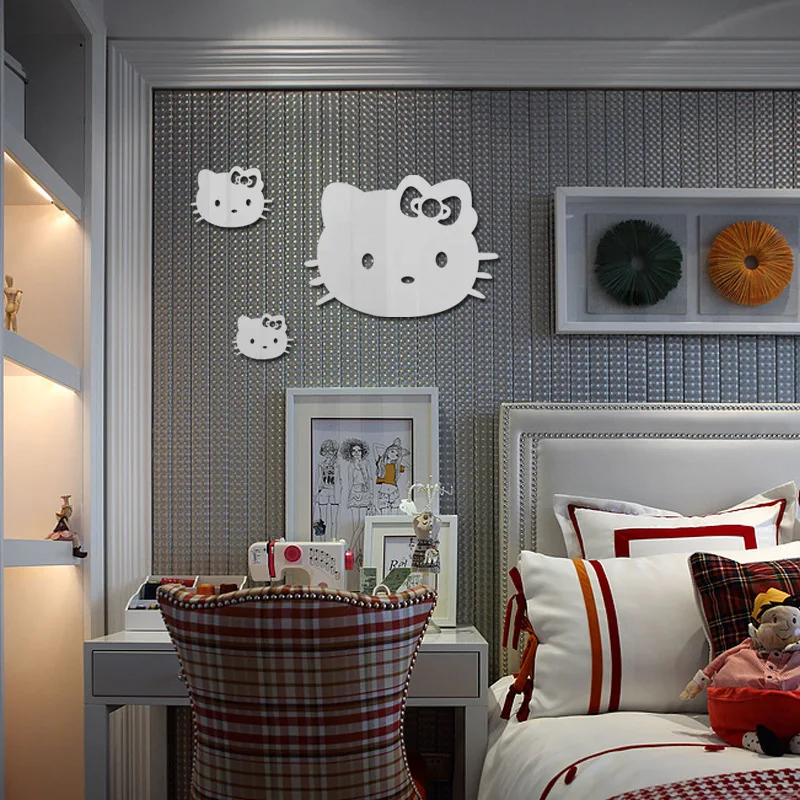 

New mirror wall stickers Hello kitty three cats mirror stickers children bedroom decoration stickers