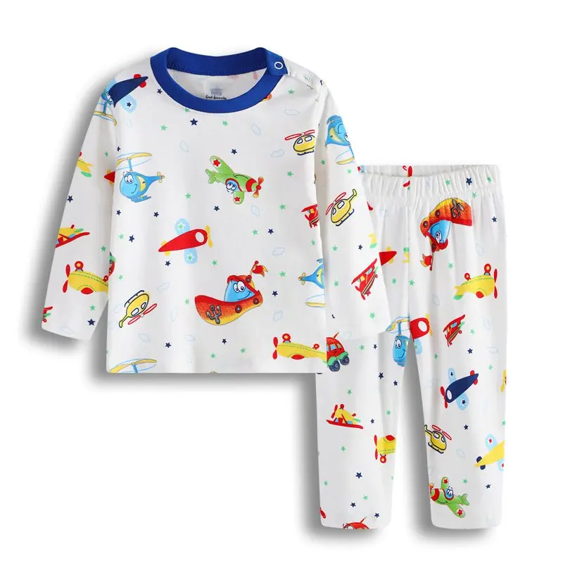 2018 Autumn Winter Newborn Baby Boys Girls Clothing-Set Cotton Kids Flowers Fish Airplane Princess Car Pajamas clothes suit (18)