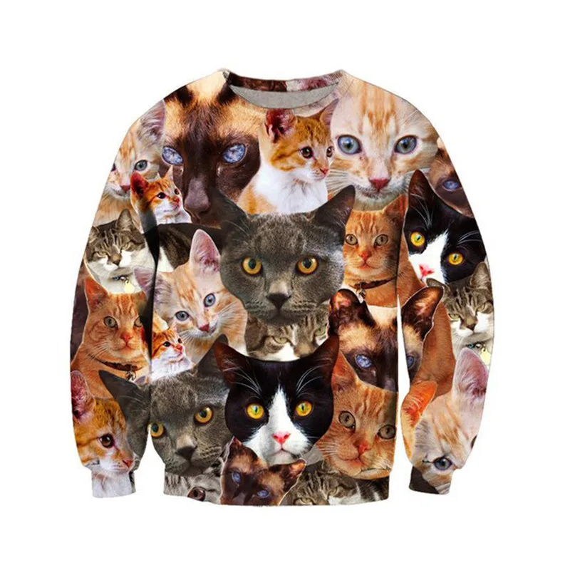 Funny Cute Cat Pullover Sweatshirt Plus Size Hip Hop Tops Fitness