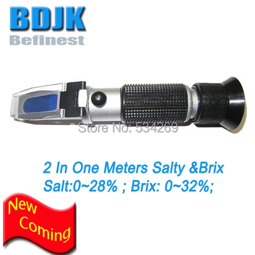 

NEW 2 In 1 Refractometer 0~28% Salinity & 0~32% Brix Meters Testers ATC Free Shipping