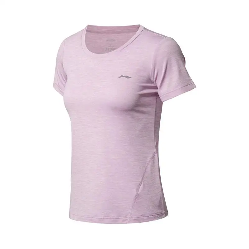 Li-Ning Женская футболка для бега, тонкая посадка, полиэстер, на сухой дышащей комфортной подкладке, фитнес, спортивные топы, футболки ATSN186 CJAS18 - Цвет: Розовый
