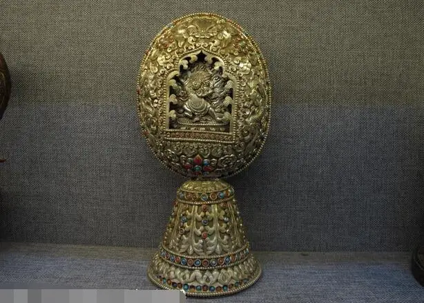 

Tibetan Bronze silver Turquoise Vajrapani Mahakala Buddha Kan Shrines TangKa