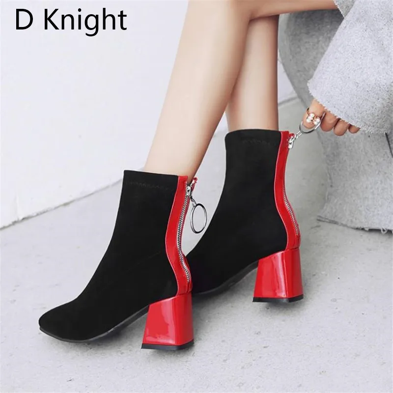 Plus Size 32-48 Women Boots Fashion Flock Ankle Boots For Women Spring Autumn Ladies Party Western Boots Casual Female High Heel (8)