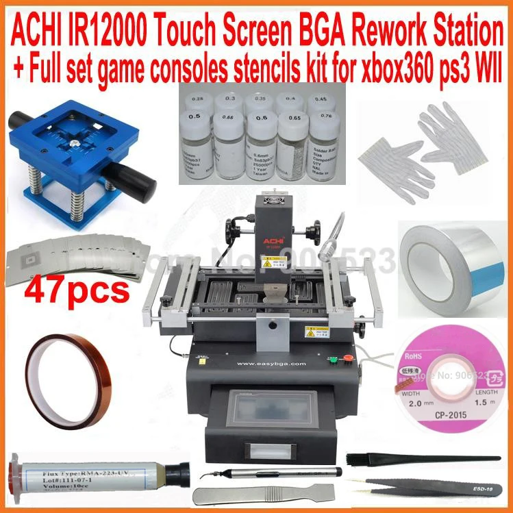

Original ACHI IR12000 Touch Screen BGA rework station + 90mm 47pcs game consoles bga stencils kit for XBOX360 PS3 WII repair