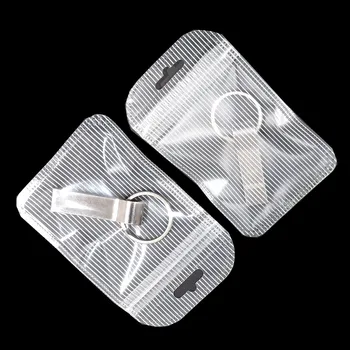 

100Pcs Clear/Striped Plastic Zip Lock Packaging Bag with Hang Hole Key Crafts Data Line Zipper Packing Pouch Sundries Pack Bag