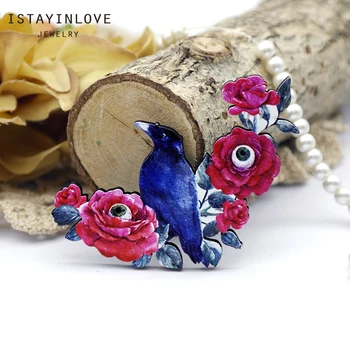 

Handmade Jewelry Making Supplies Beads Cut Wooden Charm Flower Blue Bird Halloween For DIY Necklace Earring Brooch CW101-J 2