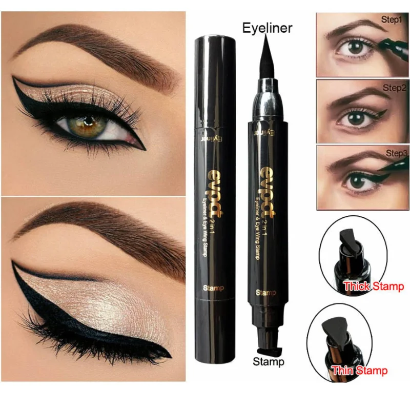 

Professional Liquid Eyeliner Pen Winged Shaped Eyeliner Stamp Easy Winge Eye Liner Make Up 2 in 1 Set Waterproof Cosmetic