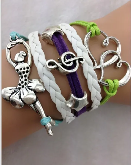 

1pc Double Heart, Treble Clef, Music Note, Star, Ballet Ballerina Bracelet - Lime Green, Mint Blue Wax, 1814 Min order 10$