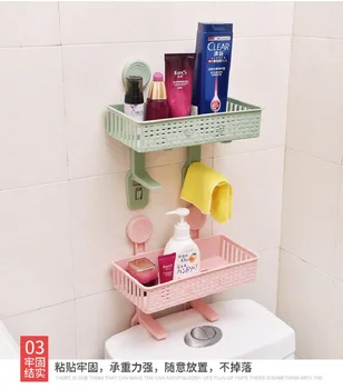 

10pcs/lot Sucker-type non-perforated bathroom shelves wall-mounted storage basket bathroom suction wall plastic storage rack
