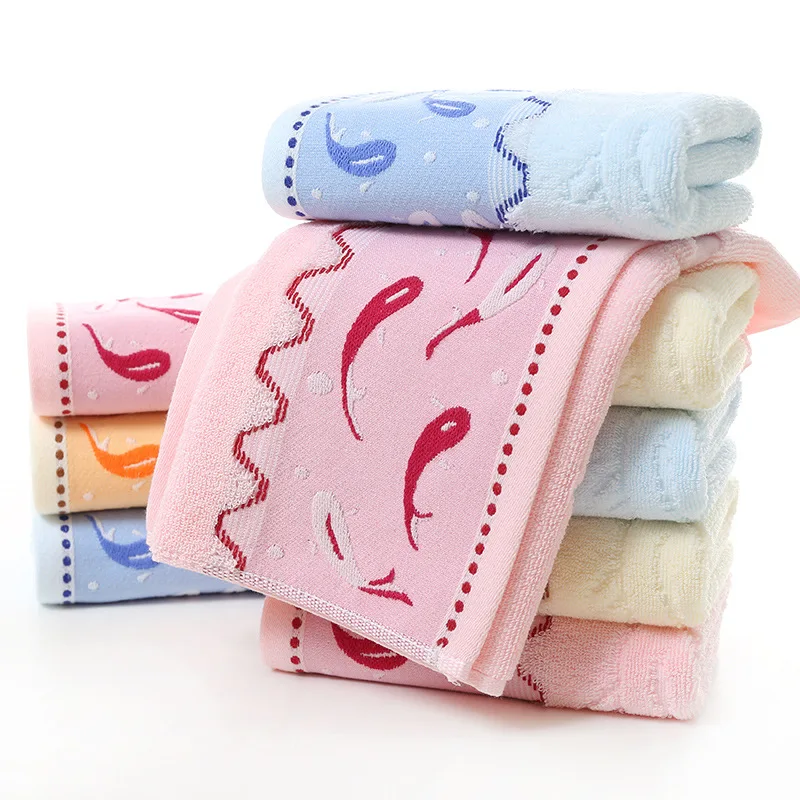 1pcs75X35cm Fish Pattern Jacquard Soft Cotton Face Towel Hair Hand