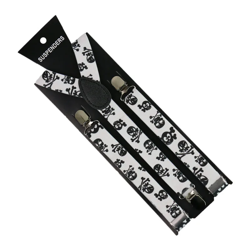 

Winfox Fashion Black White Skull Bone Suspenders Men Women 2.5cm Wide Clothes Suspenders Pants