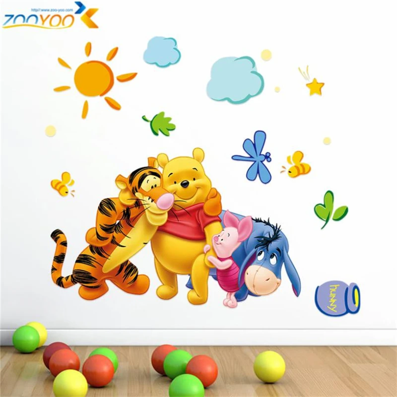 Cartoon Winnie the Pooh Wall Stickers For Kids Rooms Sofa Bedroom Home Decor Baby Bear PVC Wall Decals DIY Wallpaper Mural Art