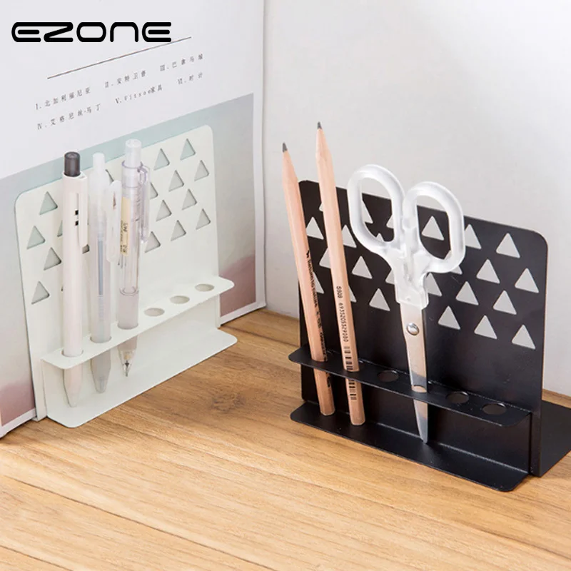 

EZONE Creative Metal Bookends With Pen Holder Simple Style White /Black Book Stand Stationery School Supplies Material Escolar