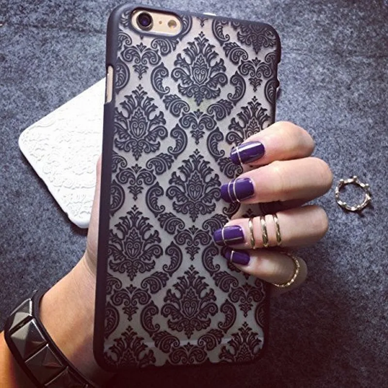 

Portefeuille For iPhone 6S Case iPhone 6 S 7 8 X 5 Baroque Retro Texture Hard Plastic Clear Cover Coque Mobile Phone Accessories