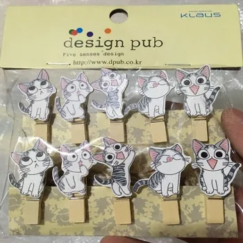 

10 pcs/lot Kawaii Black and White Cat Wooden Clip Photo paper Clothespin Craft Clips Party Decoration Clip with Hemp Rope