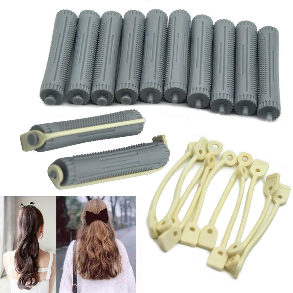 12 Pcs/Set 12mm Hair Curler Perm Rods With Rubber Band Wave Roller DIY