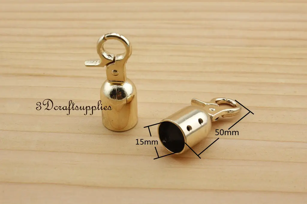 rope Barrier end stopper Cord end caps with hook 1.5 cm golden 6 pieces AB7in Bag Parts