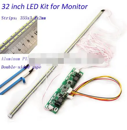 

32 inch LED Aluminum Plate Strip Backlight Lamps Update Kit for LCD Monitor TV Panel 2 LED Strips 355mm Free Shipping