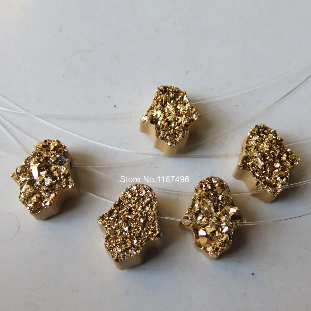 

30pcs/lot Gold Color 2017 New Arrival Transparent Nylon Chain Hamsa Natural Druzy Necklace Hamsa Druzy Necklace for gift
