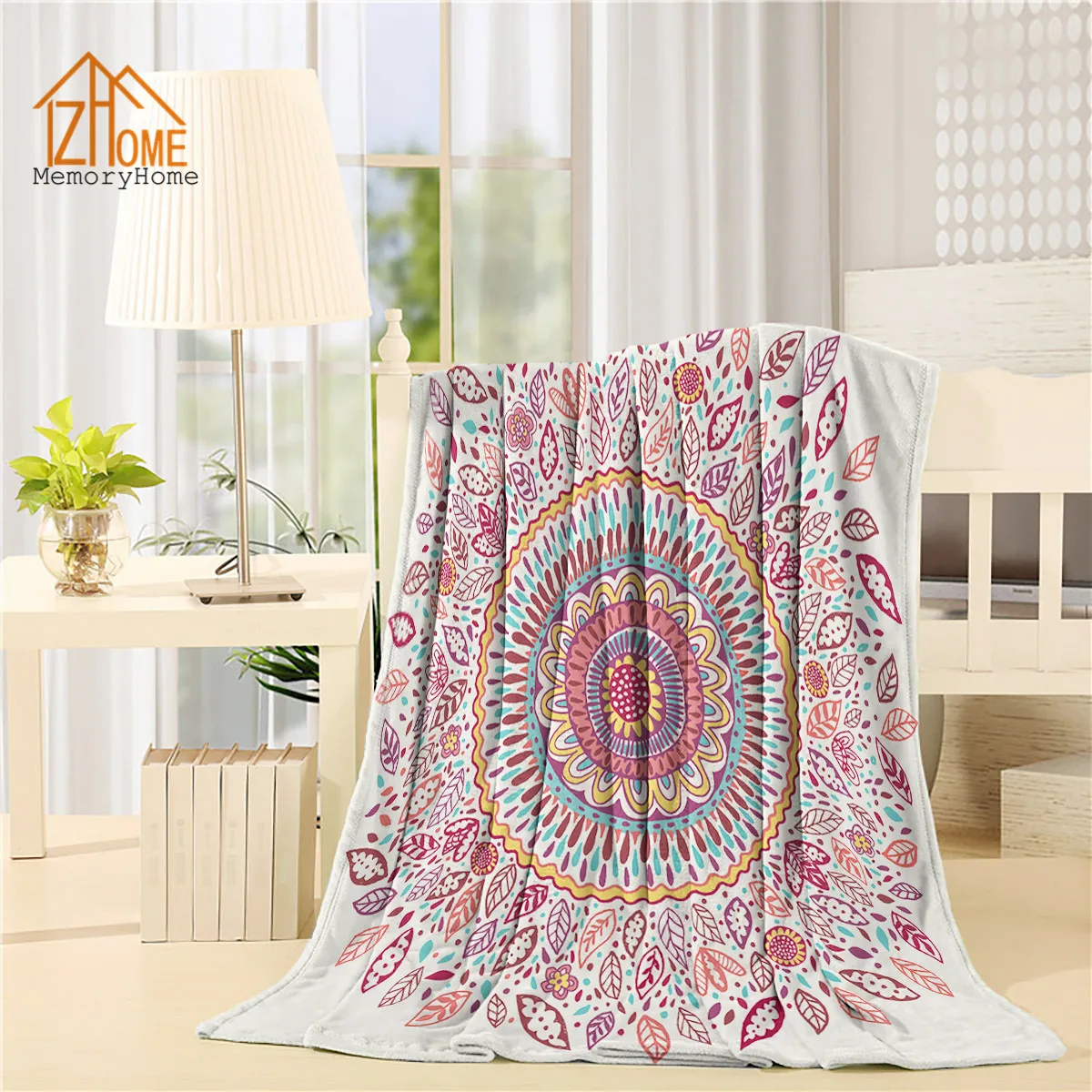 

Memory Home Personalized Fleece Blanket Throw Custom Unique Leaves Mandala Theme Baby Adults Super Warm Bed Blanket