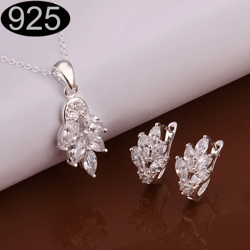 

2017 New design Women Korean Style bridal silver plated jewelry new arrival flower necklace earring set high quality s619