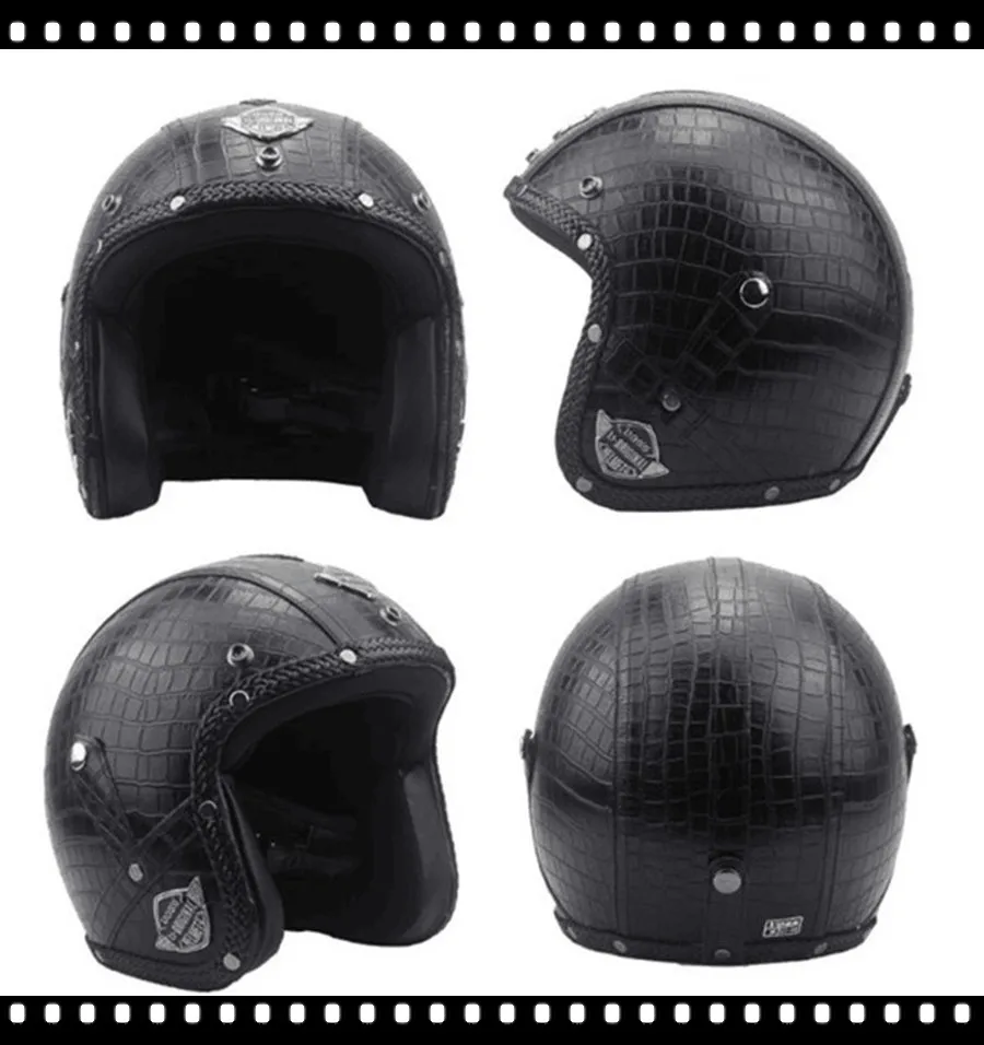 

German Leather Helmet Harley moto Style BLACK German Motorcycle Open Face Half Helmet Chopper Biker Pilot Vespa camouflage
