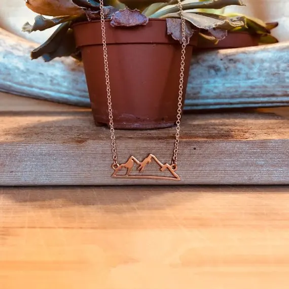 Geometric Snowy Mountain Top Range Necklace Colorado Wasatch Alpine Nature Hiking Camping Travel Wanderlust Landscape Necklaces