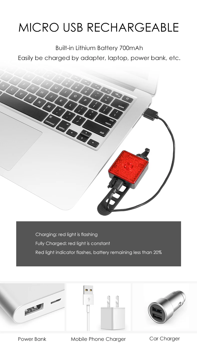 Gaciron Smart Tail light 40 Lumen Bike Warning Lamp Bicycle Rear Light LED Rechargeable Waterproof Hangable for Riding Running