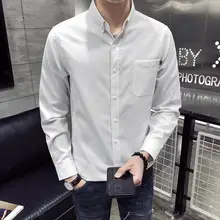 M-3XL Мужская оксфордская рубашка с длинным рукавом, с карманами спереди, однобортная, на пуговицах, с воротником, простая, для тренировок, офисная одежда, мужская одежда