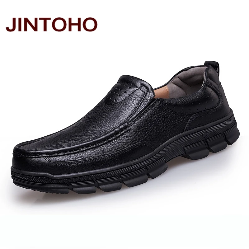 Туфли JINTOHO мужские из натуральной кожи официальная обувь без застежки лоферы