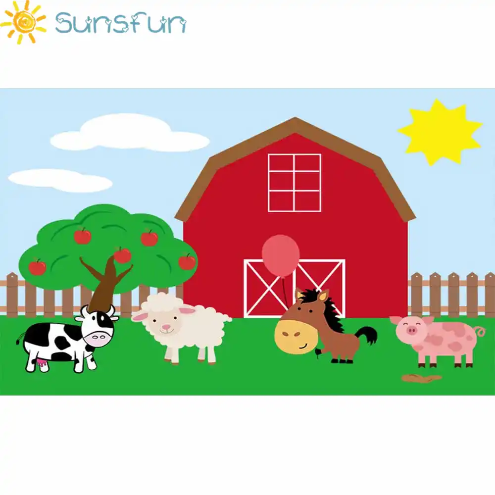 Sunsfun Photography Backdrops Red Barn Farm Animal Windmill