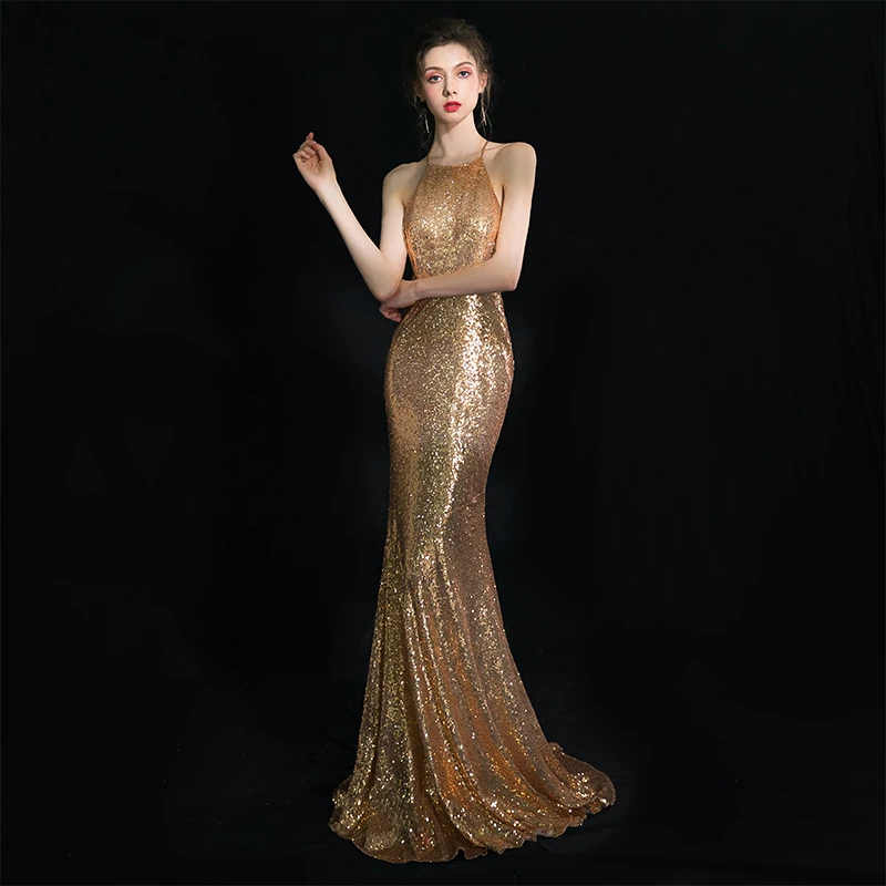 Beauty-Emily Sequins Golden Evening Dresses Mermaid Long Formal Prom Party Dresses 2019 Long for Women New Style Beauty-Emily Sequins Golden Evening Dresses Mermaid Long Formal Prom Party Dresses 2019 Long for Women New Style