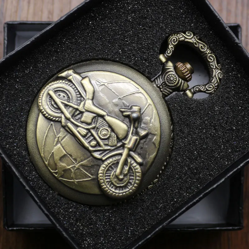 Бронзовый мотоцикл мото кварцевые карманные часы цепь ожерелье с подвеской унисекс рождественские подарки для мужчин и женщин с подарочной коробкой P79C