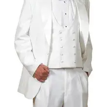 Смокинги для жениха белые Женихи Угловые атласные с отворотом Лучший мужской костюм для жениха Свадебные костюмы для выпускного вечера(куртка+ брюки+ галстук+ жилет