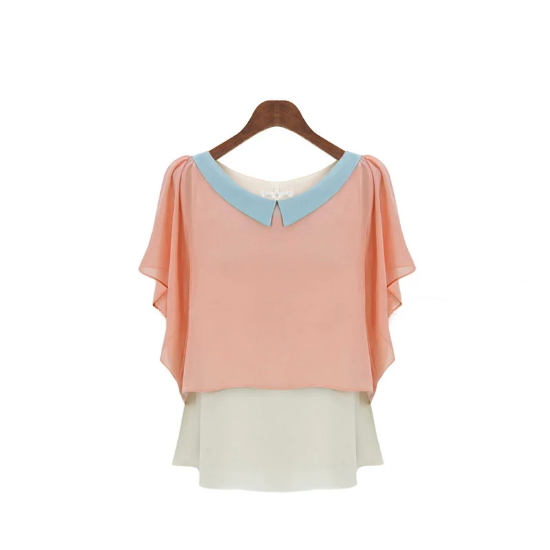 2019 New Summer Women Tops Casual Loose O-neck Patchwork Short Sleeve Chiffon Top Womens Flying Sleeve Irregular Blouse Shirts
