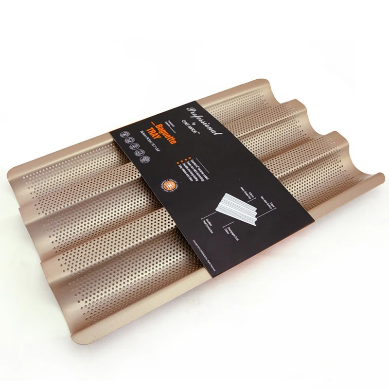 

3-slot Non-stick Golden Baguette Baking Tray Loaf Mould French Bread Pan Bake Tools