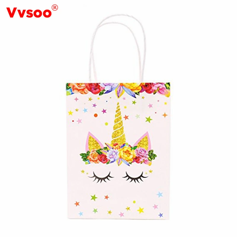 

6 Pcs Unicorn Gift Bag Handle Paper Candy Box Birthday Party Decorations Kids Unicorn Party Supplies Baby Shower Boy