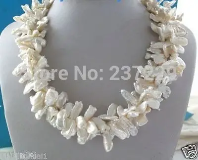

Wholesale price FREE SHIPPING ^^^3Strands White Keishi Keshi Petal Pearl Necklace 17