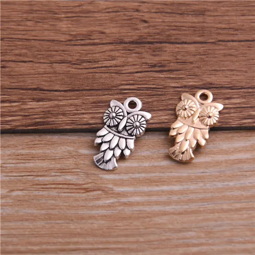 PULCHRITUDE 30PCS 11*20mm Animal Charm Owl Pendant Three Color DIY Retro Jewelry Bracelet Necklace Charms Pendant P6540 - Metal color: two color