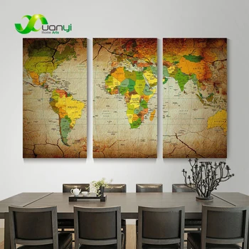 

3 Panel Classical World Map Canvas Art Oil Painting Wall Art Picture For Living Room World Map Painting On The Wall Art Unframed