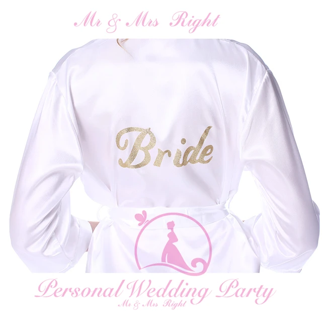 Fashion Robe Bride With Shine Gold Letter  Kimono Satin Soft Bride Robe Sexy Wedding Party Dresses Women Nightgown Lady Yukata