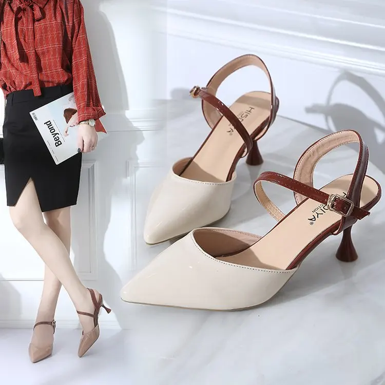 

New Korean version of the pointed buckle with baotou stiletto heels fashion wild women's shoes sexy comfortable high heels